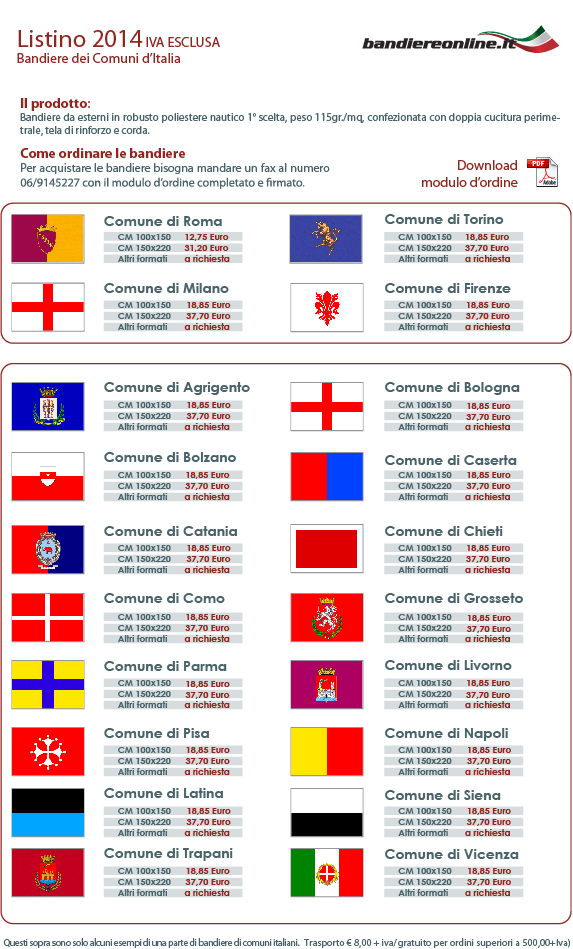 Listino bandiere dei Comuni