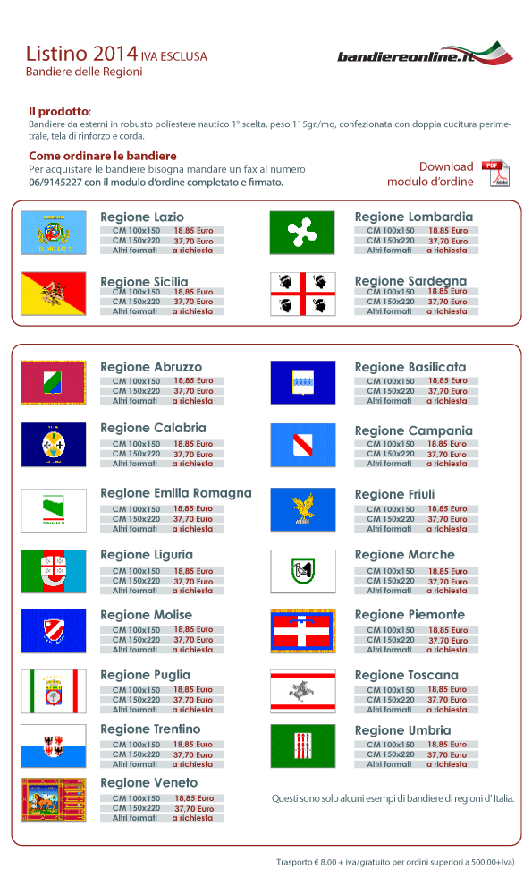 Listino bandiere delle Regioni